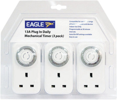 3 x Pack 13A Plug In Mains Daily Mechanical Timers Lamp Tree Lights Etc