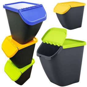 3 x Pelican Waste Segregation Recycling Home Kitchen Bins With Colour Coded Lids