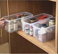 3 x Plastic Kitchen Cupboard Storage Organiser Baskets with Handles - Each Caddy Measures H14cm x W15cm x D31cm