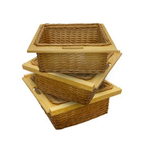 3 x Pull out Wicker Basket Drawer 600mm Kitchen Storage Solution 100% Handmade Rattan FREE Fixing Kit