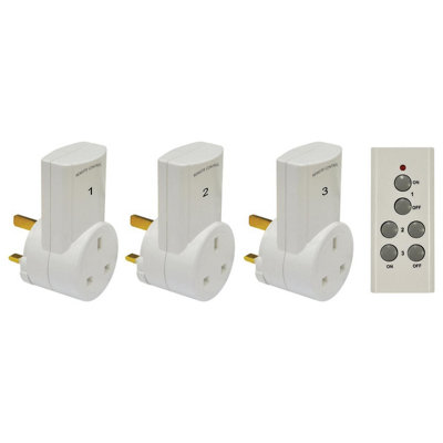 3 x Remote Control Plug-In Wall Sockets with 30m Range - Perfect for Hard to Reach Mains Socket or People with Limited Mobility