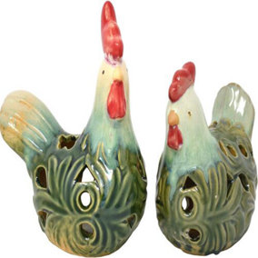 3 X Rooster Tea Light Holder Indoor Candle Set Novelty Xmas Gift Object Animal
