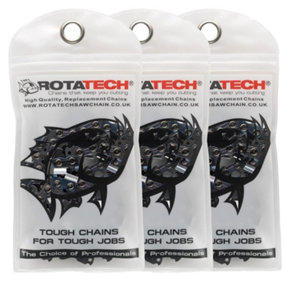 3 X Rotatech Chainsaw Chains. 3/8" LP Pitch, 0.50" Gauge, 57DL Drive Links.16" 40cm  Compatible with All Makes and Models
