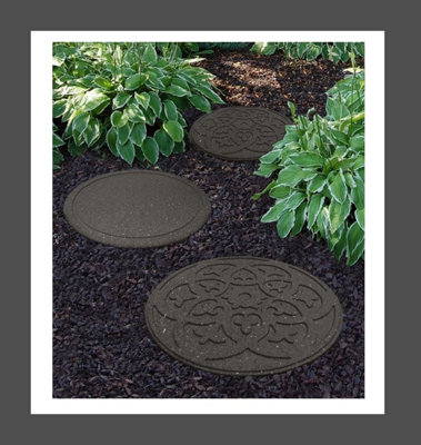3 x Round Grey Scroll Stepping Stone (45cm diameter x  2cm thick) - 3