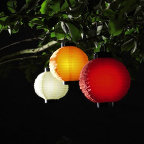 3 x Solar Powered Chinese Lanterns - Waterproof Outdoor Garden Patio Lighting - 1 Each of Red, Yellow & Orange, 28 x 20.3 x 20.3cm