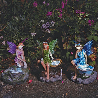 3 x Solar Powered Fairy Design Spotlights - Weatherproof Outdoor Garden Illuminated Figurine Ornament Lights - Each H15 x 11cm Dia