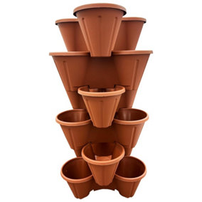 3 x Terracotta Trio 3 Pot Strawberry Stacking Planters For Planting, Gardening, Herbs & Flowers