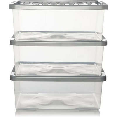 3 x Underbed Storage Containers 32 Litre Large Big Plastic Clear Boxes ...