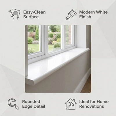 3 x uPVC Bullnose Window Board, Internal Window Sill Capping, White ...