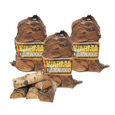 3 x Warma Hardwood Nets Kiln Dried Firewood 75L