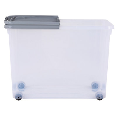 3 x Wham 80L Stackable Plastic Storage Box with Wheels & Folding Lid Clear/Cool Grey - 3