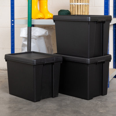 3 x Wham Bam 24L Stackable Recycled Plastic Storage Box & Lid Black