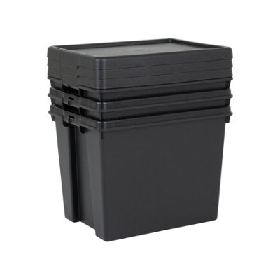 3 x Wham Bam 24L Stackable Recycled Plastic Storage Box & Lid Black - 4