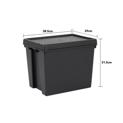 3 x Wham Bam 24L Stackable Recycled Plastic Storage Box & Lid Black - 6