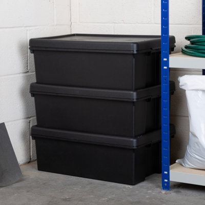 3 x Wham Bam 36L Stackable Recycled Plastic Storage Box & Lid Black