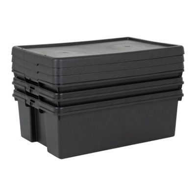 3 x Wham Bam 36L Stackable Recycled Plastic Storage Box & Lid Black - 4