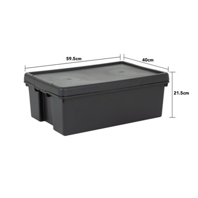 3 x Wham Bam 36L Stackable Recycled Plastic Storage Box & Lid Black - 6