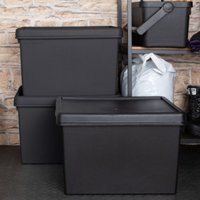 3 x Wham Bam 45L Stackable Recycled Plastic Storage Box & Lid Black