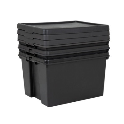 24L-92L Heavy Duty Black Storage Box Lid Recycled Plastic Stackable  Container