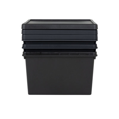 3 x Wham Bam 45L Stackable Recycled Plastic Storage Box & Lid Black - 5