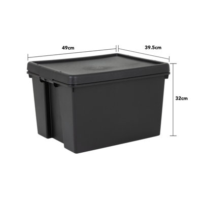 3 x Wham Bam 45L Stackable Recycled Plastic Storage Box & Lid Black - 6