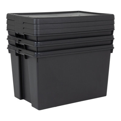 3 x Wham Bam 62L Stackable Recycled Plastic Storage Box & Lid Black