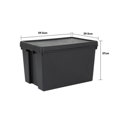 3 x Wham Bam 62L Stackable Recycled Plastic Storage Box & Lid Black - 6