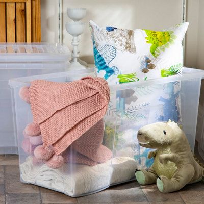 3 x Wham Crystal 110L Stackable Plastic Storage Box & Lid Clear
