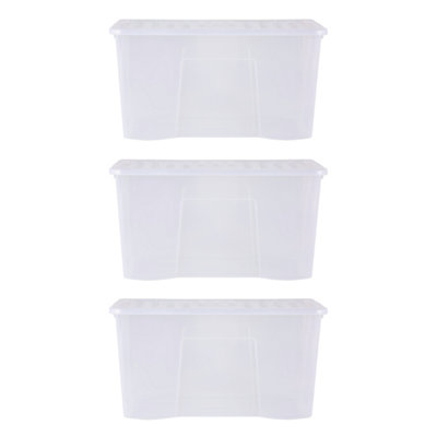 3 x Wham Crystal 110L Stackable Plastic Storage Box & Lid Clear - 4