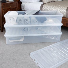 3 x Wham Crystal 55L Stackable Plastic Storage Box & Lid Clear