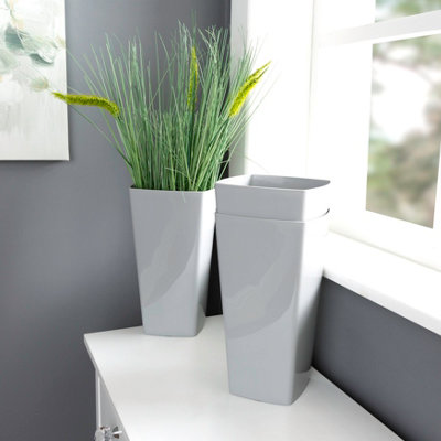 3 x Wham Studio 16cm Tall Square Plastic Planter Cool Grey