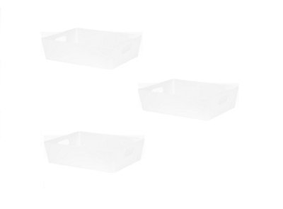 3 x White Wham Plastic Large Rectangle Studio Handy Storage Basket 26cm x 35cm 6L