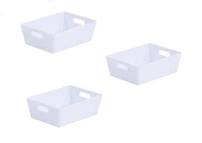 3 x White Wham Plastic Rectangle Studio Handy Storage Basket 16cm x 12cm 770ml