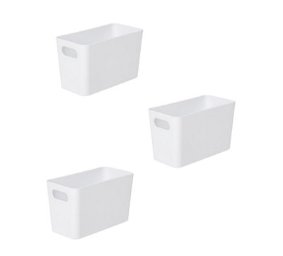 3 x White Wham Plastic Slim Rectangle Studio Handy Storage Basket 20cm x 10cm 1.4L