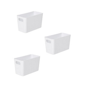 3 x White Wham Plastic Slim Rectangle Studio Handy Storage Basket 20cm x 10cm 1.4L