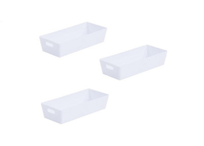 3 x White Wham Plastic Slim Rectangle Studio Handy Storage Basket 25cm x 10.5cm 1L