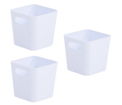 3 x White Wham Plastic Square Studio Handy Storage Basket Tumbler 10cm x 10cm 720ml