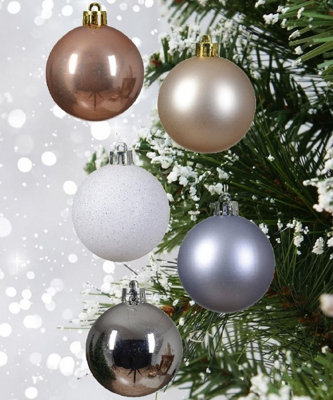 30 Assorted Blush Christmas Baubles Blush Pink White Silver Mix 60mm