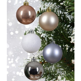 30 Assorted Blush Christmas Baubles Blush Pink White Silver Mix 60mm