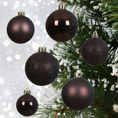 30 Black Truffle Baubles Christmas Tree Decorations Brown Shatterproof Ornaments