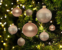 30 Butterscotch Christmas Baubles Shatterproof Tree Ornaments Glitter Shiny Gold