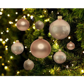 30 Butterscotch Christmas Baubles Shatterproof Tree Ornaments Glitter Shiny Gold