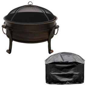 30" Deluxe 2-in-1 Outdoor Fire Pit & Coffee Table, Antique Bronze Effect & Drawstring Cover - DG237