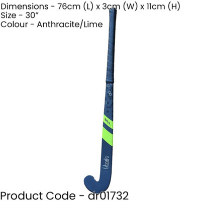 30 Inch Carbon Hockey Stick - ANTHRACITE/LIME - Low Bow Comfort Grip Bat