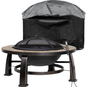 30 Inch Traditional Fire Pit Wood Burner Heater & Cover Set - Outdoor Garden