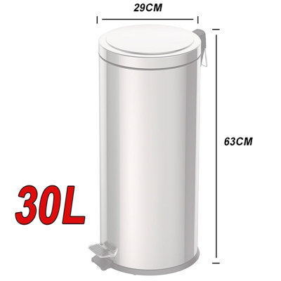30 Litre Foot Pedal Bin Stainless Steel Metal Waste Rubbish Trash Can