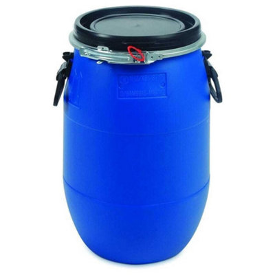 30 Litre Plastic Blue Open Top Storage Barrel Drum Keg with Lid & Latch ...