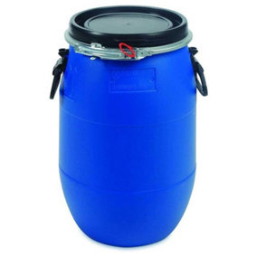 30 Litre Plastic Blue Open Top Storage Barrel Drum Keg with Lid & Latch Ring