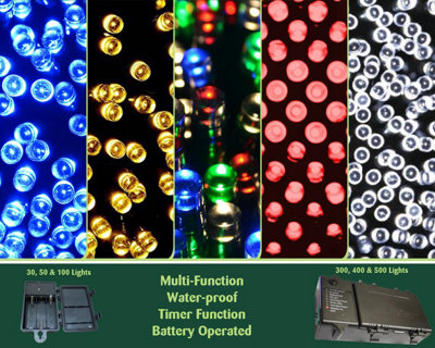 30 Multi-Coloured LED Outdoor Waterproof Battery 8 Multi-Function ...