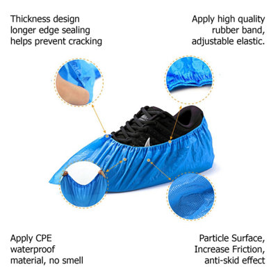 100Pcs Disposable Blue Shoe Covers Polyethylene Overshoes For Carpet Cleaning Elasticated Fits Hotel Office Car Use